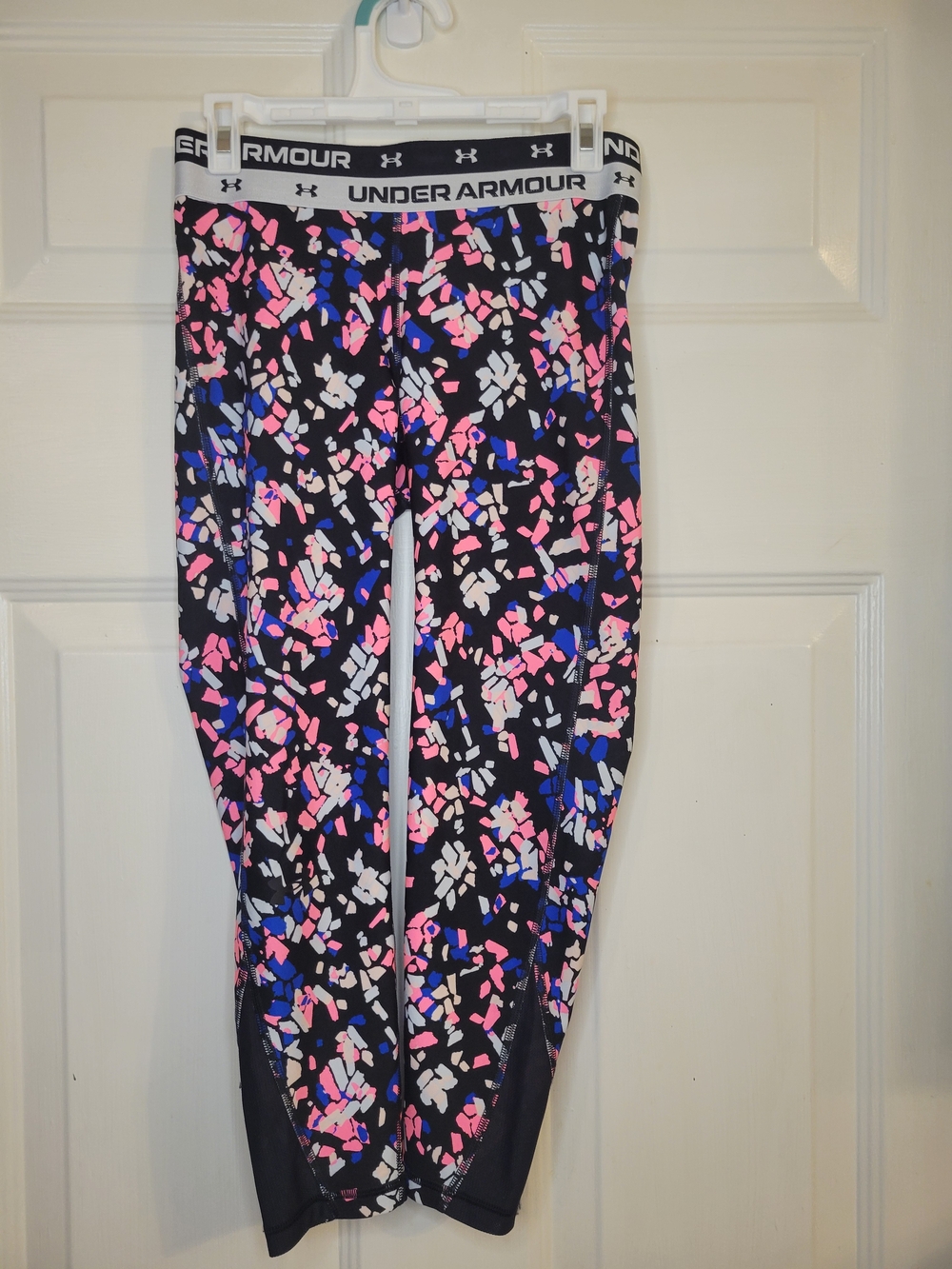 Under Armour Girl's Printed Athletic Leggings - Black with Pink & Blue Pattern - Picture 2 of 7